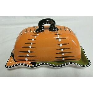 Blue Sky Ceramic Lidded Butter Dish Hand Painted Textured Heather Goldminc 2012